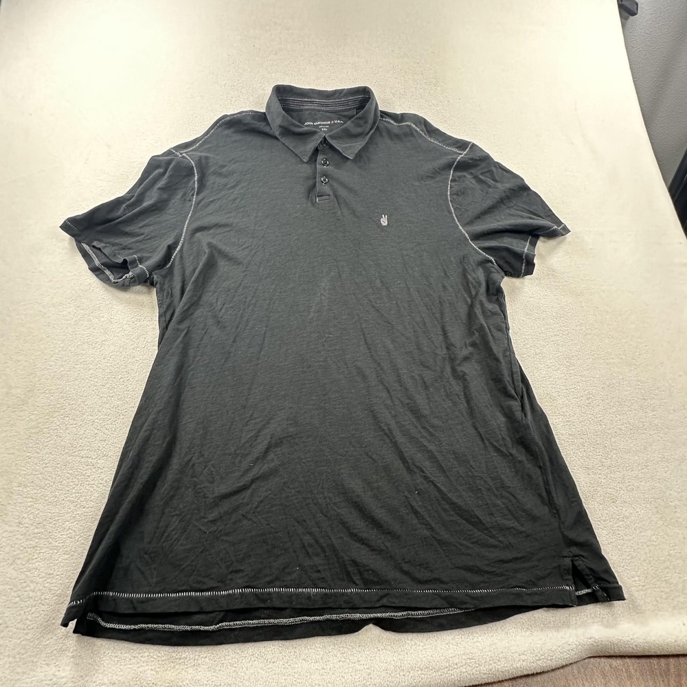 John Varvatos U.S.A. Polo Shirt Mens 2XL Black Peace Logo Jersey Cotton Casual